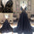 New Arrival Deep V-Neck Lace Chiffon Elegant A-line Black Long Open Back Prom Dresses RS822