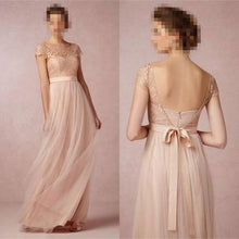 Load image into Gallery viewer, 2024 Cap Sleeve A-Line Lace Chiffon Long Elegant Backless Bridesmaid Dress RS155
