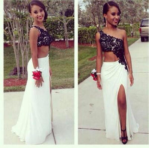 One Shoulder Sexy Lace Appliques Backless With a Slit Side Long Red Prom Dresses RS995