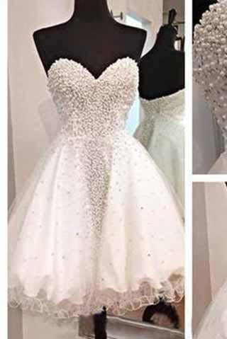 White Short Homecoming Gown Tulle Homecoming Gowns Ball Gown Sweetheart Party Dress RS915
