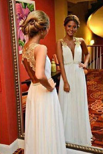 New Arrival Gold Lace Ivory Backless Long Open Back Deep V Neck Cheap Wedding Dresses RS996