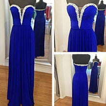 Load image into Gallery viewer, Royal Blue Royal Blue Silver Beaded Beads Sweetheart Chiffon Formal Gown For Senior Teens RS676