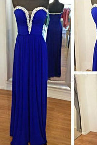 Royal Blue Royal Blue Silver Beaded Beads Sweetheart Chiffon Formal Gown For Senior Teens RS676