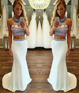 Hot Sale Charming Two Pieces Beading Mermaid Evening Dress Chiffon 2 Pieces Formal Dress RS723