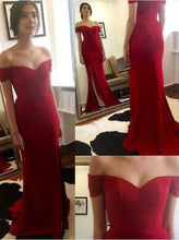 Load image into Gallery viewer, Off the Shoulder Red Floor-Length Real Made Slit Sweetheart Charming Prom Dresses XC15