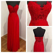 Load image into Gallery viewer, Red chiffon lace long sweetheart neck elegant party dress simple evening dress dress for teens L596