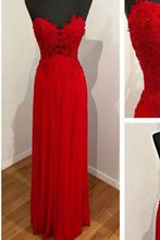 Load image into Gallery viewer, Red chiffon lace long sweetheart neck elegant party dress simple evening dress dress for teens L596