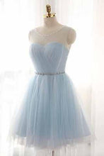 Load image into Gallery viewer, Light Sky Blue Short Prom Dress Sleeveless Open Back Scoop Homecoming Dresses RS909