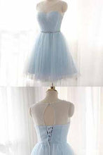 Load image into Gallery viewer, Light Sky Blue Short Prom Dress Sleeveless Open Back Scoop Homecoming Dresses RS909