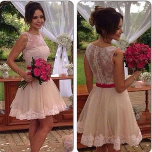 Lace Tulle Cute Fashion Scoop A-Line Sleeveless Homecoming Dress Short Prom Dress RS879