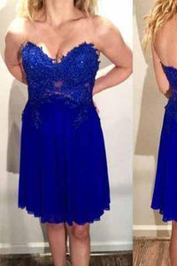 Tulle Lace Homecoming Dress Royal Blue Fitted Homecoming Dress Short Prom Dresses RS914