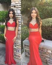 Load image into Gallery viewer, Bg1105 Two Piece Prom Dress Long Chiffon Prom Dress Beading Red Prom Dresses