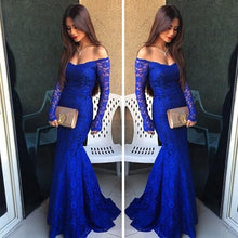 Load image into Gallery viewer, Royal Blue Lace Long Sleeves Sexy Prom Dresses for Teens RS389