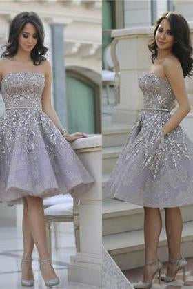 Short Gorgeous Strapless Popular Sparkly Unique Knee-Length Homecoming Dresses PD155