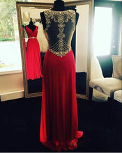 Load image into Gallery viewer, Red Open Back Backless Sparkle Long Open Backs Prom Dress Sparkly Evening Formal Gown RS939