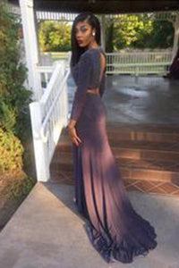 New Arrival Long Sleeve Long Evening Formal Dress Two Piece Prom Dress Split Prom Dresses RS85