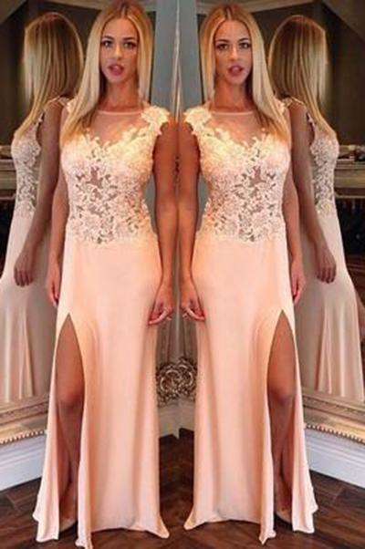 New Arrival Side Split Mermaid Scoop Sexy Sheer Long Party Gowns Women Pageant Dresses RS166