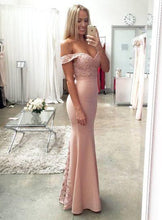 Load image into Gallery viewer, Sexy Pink Lace Off the Shoulder Pink Graduation Dress Formal Dress Long Evening Dresses RS851