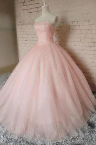 Pink Ball Gown Beading Long Charming Evening Dress Formal Women Dress Prom Dresses F278