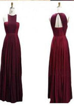 Load image into Gallery viewer, Pretty Burgundy Halter Sleeveless Long Chiffon Prom Dresses Open Back Prom Dresses RS135