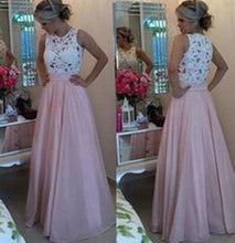 Load image into Gallery viewer, Gorgeous Lace Chiffon A-Line Formal Prom Gown With Pearls Blush Pink Long Prom Dresses RS134