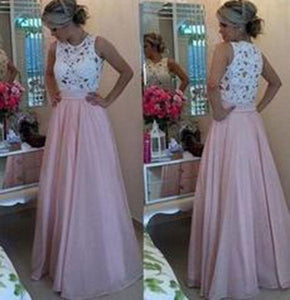 Gorgeous Lace Chiffon A-Line Formal Prom Gown With Pearls Blush Pink Long Prom Dresses RS134