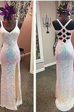 Load image into Gallery viewer, Sexy Sequins Mermaid Sweetheart Sleeveless with Slit Criss Cross Long Evening Dresses RS998