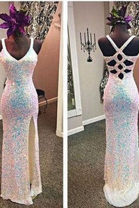 Sexy Sequins Mermaid Sweetheart Sleeveless with Slit Criss Cross Long Evening Dresses RS998