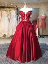 Load image into Gallery viewer, A-line Long Sleeves Sweetheart Lace Floor-Length Burgundy Cheap Prom Dresses RS760