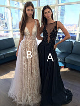 Load image into Gallery viewer, A Line V Neck Appliques Long Prom Dress V-neck Sexy Evening Party Dresses RS605
