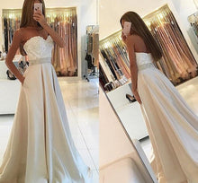 Load image into Gallery viewer, New Arrival Appliques Sleeveless Strapless Sweetheart Pockets A-Line Long Evening Dresses F911