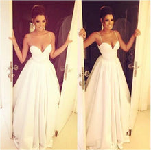 Load image into Gallery viewer, Simple Spaghetti Straps Satin White Long Ruffled Long Graduation Dresses Wedding Dress RS724