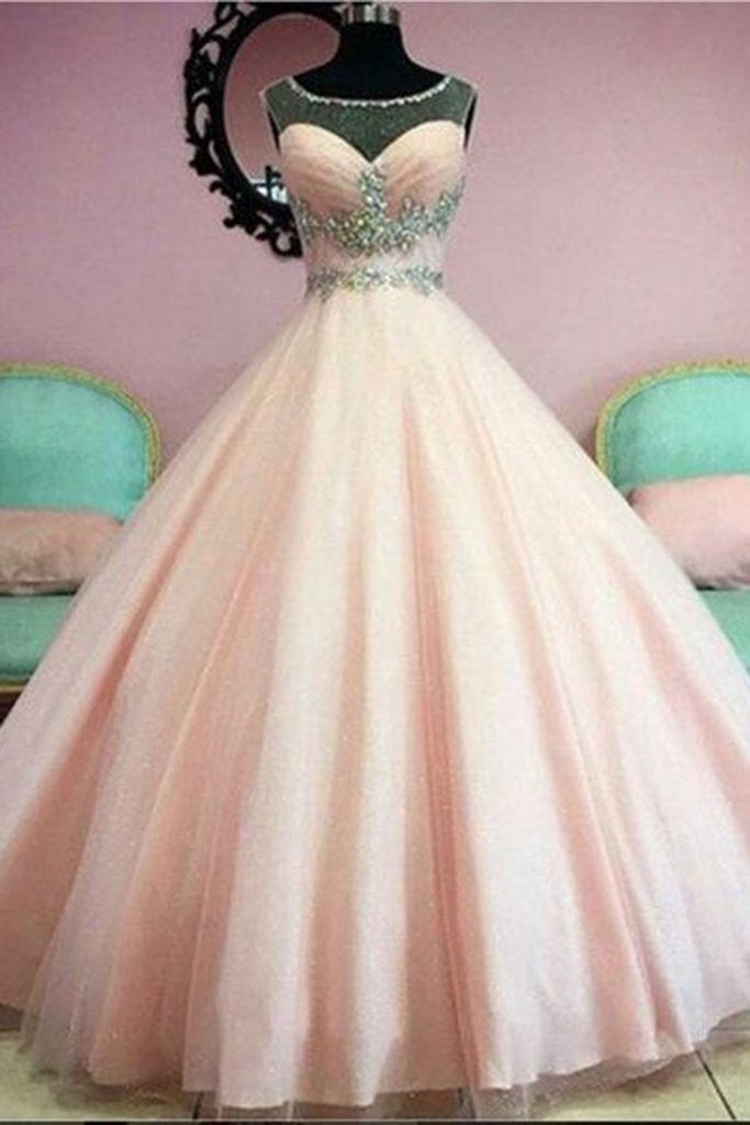 Light orange organza beading see-through long prom dress princess ball gown prom dresses