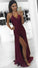 New Fashion Modest Sexy A-Line Burgundy Slit Halter Backless V-Neck Prom Dresses RS761