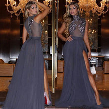 Load image into Gallery viewer, Navy Blue Lace Sheer Prom Dress Formal Dress Sexy Prom Dress Party Dress RS726