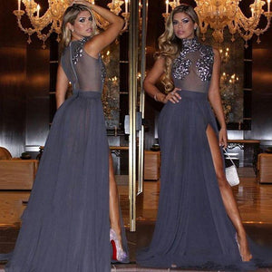 Navy Blue Lace Sheer Prom Dress Formal Dress Sexy Prom Dress Party Dress RS726