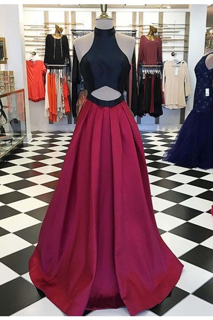 Red chiffon A-line long evening dresses simple formal dress for graduation