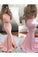 Long Satin Two Piece Sleeveless Sexy Mermaid Pink Halter Open Back Evening Dresses RS769