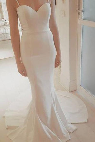 2024 Sexy Spaghetti Straps White Mermaid Custom Made Prom Party Dress Wedding Dress RS760