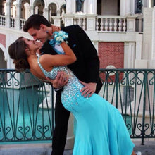 Load image into Gallery viewer, New Top Mermaid Straps Sleeveless Diamond Blue Long Prom Gown Party Dresses RS989