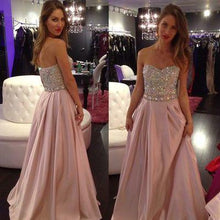 Load image into Gallery viewer, New Hot Pale Pink Strapless A-Line with Sparkly Beaded Long Sweetheart Cheap Prom Dresses RS01