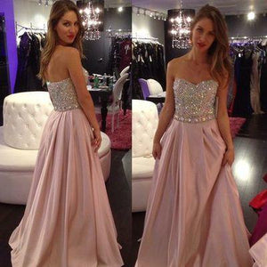 New Hot Pale Pink Strapless A-Line with Sparkly Beaded Long Sweetheart Cheap Prom Dresses RS01