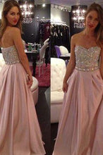 Load image into Gallery viewer, New Hot Pale Pink Strapless A-Line with Sparkly Beaded Long Sweetheart Cheap Prom Dresses RS01