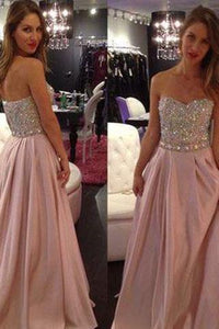 New Hot Pale Pink Strapless A-Line with Sparkly Beaded Long Sweetheart Cheap Prom Dresses RS01