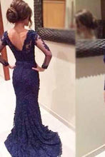 Load image into Gallery viewer, Evening Dress Mermaid Prom Dress navy blue prom dress lace prom dress BD007