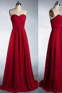 Simple Sweetheart Strapless Red Floor-Length A-Line Backless Sleeveless Prom Dresses RS821