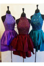 Load image into Gallery viewer, Unique A Line High Neck Taffeta with Beads Short Prom Dresses Homecoming Dresses RS943