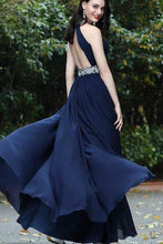 Load image into Gallery viewer, Sexy A-Line Beads Halter Cheap Royal Blue Simple Chiffon Backless Prom Dresses RS431