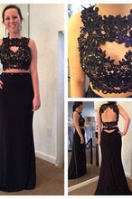 Load image into Gallery viewer, Two Pieces Black Lace Backless High Neck Open Back Sheath Mother of the Bridal Dresses RS24