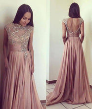 Load image into Gallery viewer, 2024 Scoop Beads Long Cheap Open Back Chiffon Pink A-Line Sleeveless Prom Dresses RS777